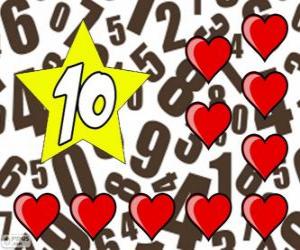 Puzzle Αριθμό 10 σε ένα αστέρι με δέκα καρδιές